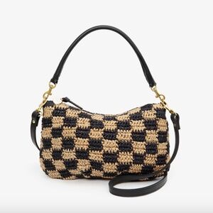 Clare V Petit Moyen Black & Natural Checker Raffia
